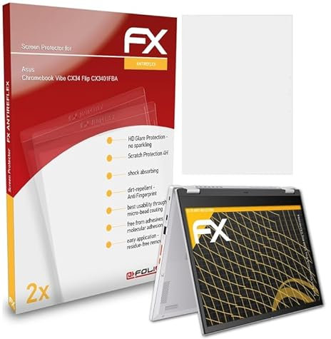atFoliX Protecteur d'écran compatible avec Asus Chromebook Vibe CX34 Flip CX3401FBA Film Protection d'écran, antiréfléchissant et absorbant les chocs FX Film Protecteur (2X)