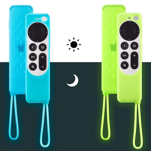 2 Pack Case Compatible with 2021 Apple TV 4K Siri Remote 6rd Gen,Light Weight Anti-Slip Shock Proof Silicone Cover for Controller for Apple TV Siri Remote Glow in the Dark(Green and Blue)