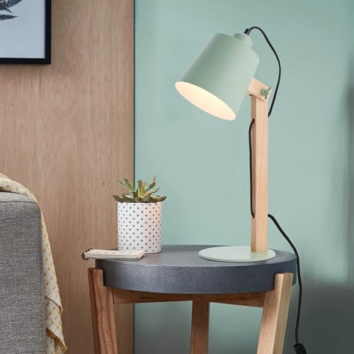 Lightbox moderne Nachttischlampe - 44 x 16 x 21 cm - skandinavische Tischleuchte mit schwenkbarem Kopf & Schalter - für Schlafzimemer - E27, max. 30 W - aus Metall/Holz - in Matt Grün