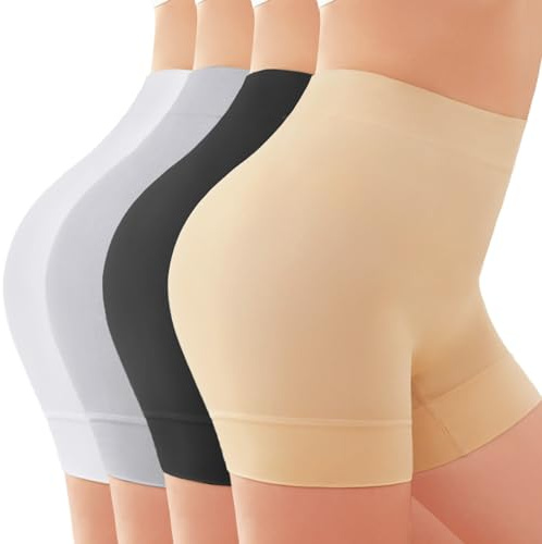 YADIFEN Shorty Anti Frottement Cuisse Femme Short Cycliste Confortable, Short sous Robe Invisible, Femme Slip Short de Yoga Longue Legging Cyclisme,Noir+Beige+Blanc+Gris,S