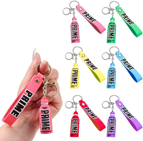 OUZHOU 6pcs Prime Bottle Style Keyrings Set, Metal/Rubber Keychain/Keyring, Water Proof Key Accessories, Keyring Holder for Bags, Luggage, Travel Backpack, Ideal Gifts, Men and Women, Gift