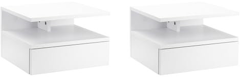 HOMCOM Floating Bedside Table Set of 2, Wall Mount Nightstands with Storage Drawer and Open Shelf for Bedroom, White