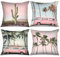 Tucocoo Zierkissenbezüge mit Palmen am Meer, 45 x 45 cm, Wüstenkaktus, Landschaft, Kunst, rosa Auto, Vintage-Retro-Stil, Moderne Dekoration für Couch, Bett, Terrasse, Sofa, Kissenbezug