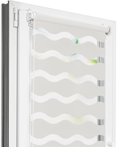 Estika Welle Doppelrollo klemmfix ohne Bohren - 90 cm x 150 cm - Perle - Tag und Nacht Duo Rollo, Duo Rollo, Rollos für Fenster ohne Bohren, Fenster sichtschutz