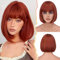 BARSDAR Kurze Bob Perücke mit Pony 30cm Auburn Perücke für Damen Kurze Kupfer Perücke Natürlich Hitzebeständige Synthetische Haar Replacement Perücke Tägliche Halloween - Kupfer Auburn