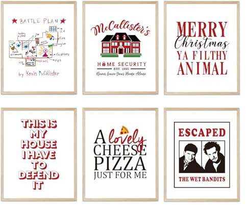 Home Alone Weihnachtsdekoration, lustige Poster für allein, für den Urlaub, 6 Stück, Wandkunstdrucke für Badezimmer, Schlafzimmer, Weihnachten, Zuhause, allein, Badezimmer, Party-Dekor, 20,3 x 25,4