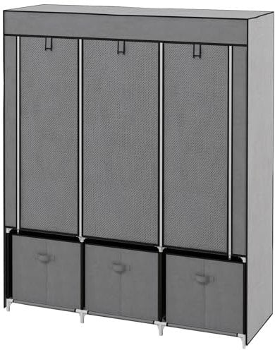 HOMCOM Armadio Camera da Letto in Tessuto Salvaspazio con Ante Avvolgibili con Zip, Guardaroba Pieghevole con Ripiani e Cassetti, 125x43x162.5cm, Grigio Scuro