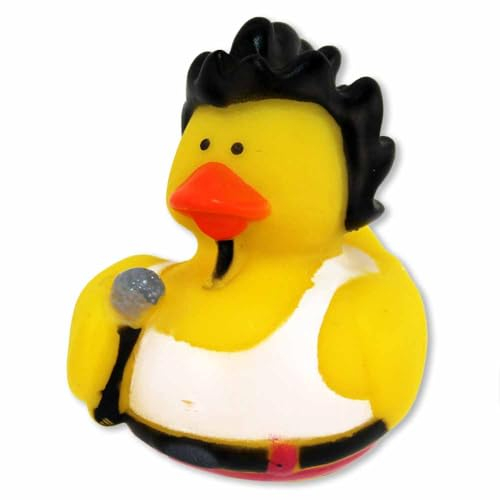 Rockstar Badeente – Ca. 5 cm Groß, 2 Motive Wählbar: Gitarre & Mikrofon, Niedliche Gestaltung, Aus Vinyl (Mikrofon)