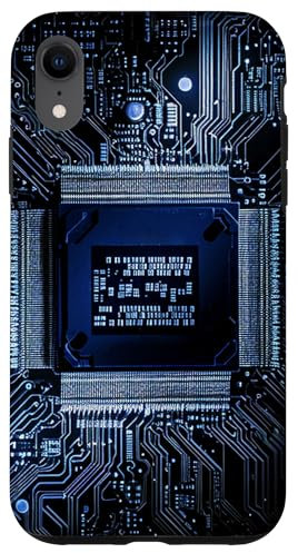 Carcasa para iPhone XR Placa base Microchip Circuit IT Ordenador Fondo Azul