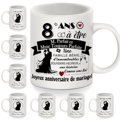 8 ans à être Monsieur Parfait et Madame Toujours Parfaite Mug anniversaire pour couples femmes hommes épouse mari Amis 8 ans de mariage cadeau 8ème anniversaire cadeau Tasse à café (8 ans)