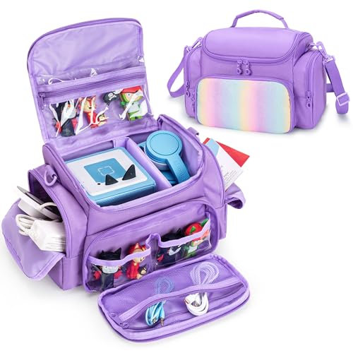 LoDrid Travel Case Compatible with Tonie Box, Carrying Case for Audio Player Set with Shoulder Strap and Handle, Storage Bag with Multiple Pockets for Accessories, Purple, Bag only