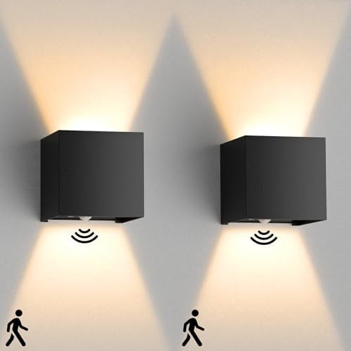 2 Pack Aussenlampe Mit Bewegungsmelder 12W, IP65 Außenwandleuchten, Wandlampe Mit Bewegungsmelder Innen, Verstellbarer Lichtstrahl, Geeignet Außenbeleuchtung für Außen- und Innenbereiche, Garten, Flur