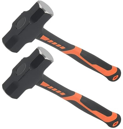 FAAING 2 Stück 1800g Fäustel Hammer, 1800 Gramm Vorschlaghammer mit Fiberglasstiel, Sledge Hammer 4 Lbs, 37cm Lang Abbruchhammer, Orange