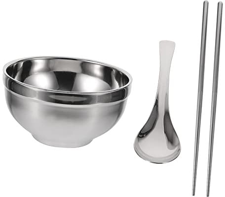 PRETYZOOM 1 Satz schüssel stäbchen löffel set isolierte Suppentassen Isolierschale aus Stahl geschirr vintage picknick geschirr set Geschirr aus Edelstahl Retro-Geschirr Rostfreier Stahl