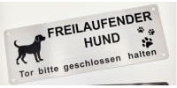 Vorsicht Freilaufender Hund Schild, Achtung Hund Schild, Reflektierendes Aluminium, Warnschild Hund Aluminium mit 4 Vorgebohrten Löchern, Schild Warnung vor Dem Hund für den Innen/Außen, 25x9cm