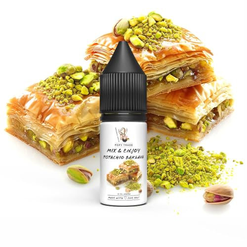 POPY TRADE - Mix & Enjoy - Pistachio Baklava - Overdosed Aroma 10ml in hochwertiger Tropfer-Flasche, einfaches mischen. Für Vernebler, Nebelmaschinen, Diffusor, Lebensmittel, Getränke uvm.
