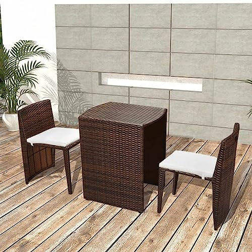 Iiaky 3-TLG. Bistro-Set mit Auflagen TerassenmöBel AußEn Sitzgruppe Garten Bistro Set Outdoor Balkonset Poly Rattan Braun