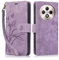KQXG Case for Oppo Reno 12 FS/Reno 12F 5G – Premium Synthetic Leather Wallet Cover, Magnetic Flip, Foldable Kickstand, Full Protection, Card Slots, Butterfly & Orchid Design -Purple