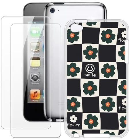 OAGELIM Schutzhülle für iPod Touch 4 (3,5 Zoll), 2 Displayschutzfolien aus gehärtetem Glas, stoßfest, weiches Silikon, TPU, für iPod Touch 4 (3,5 Zoll)