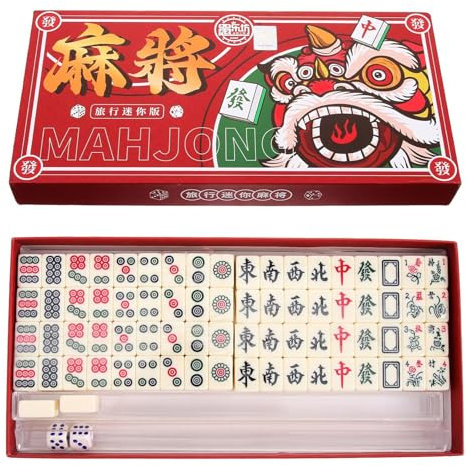 Mailfull Mini Mahjong Jeu de Majong Traditionnel Chinois Portable Les Voyages Jeux de Société Adapté aux Jeux de Famille Réunions Fêtes d'amis