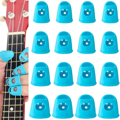 16 Stück Silikon-Gitarren-Fingerschutz, bequemer Fingerschutz für Gitarristen, verschiedene Größen für alle Spieler, Daumenschutz, rutschfest