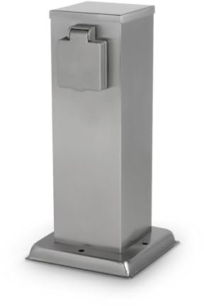 LongLife LED Gartensteckdose 30cm mit 2x Außensteckdosen IP44 - Farbe: Edelstahl