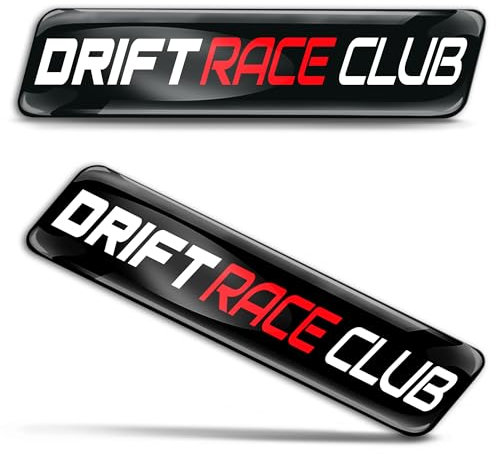 Biomar Labs 2 x 3D Gel Silikon Aufkleber Stoßstange Aufkleber Abziehbilder Emblem Tuning für Auto Motorrad Helm Fahrrad Schwarz Rot Weiß Drift Race Club KS 127