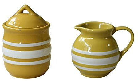 SHOUKAII Ceramic Sugar Bowl with Lid and Milk Jug, Creamer and Sugar Sets, Cream and Sugar Pot, Creamer Jug Sugar Jar, Coffee Serving Set, Cream Pitcher-Yellow-Milk Jug & Sugar Bowl Jars