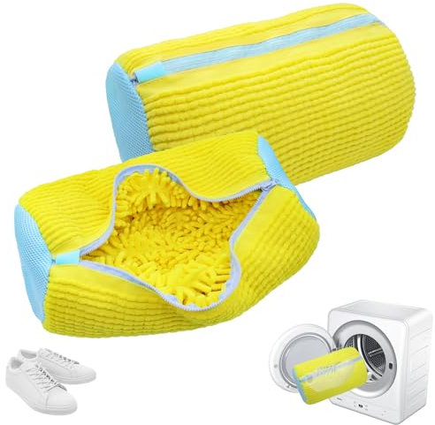 YAMAIDUO 2 Piezas Bolsas para Lavar Zapatillas en Lavadora, Reutilizable Malla 360° Bolsa Lavadora Zapatillas con Cremallera, Funda para Lavar Zapatos en Lavadora para Todo Tipo de Calzado, Amarillo