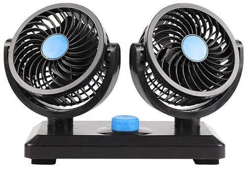 12V Car Fan, Double Head Portable 360 Degree Rotating, 2 Adjustable Speed, Suitable for All Family Cars -Cigarette Lighter Plug