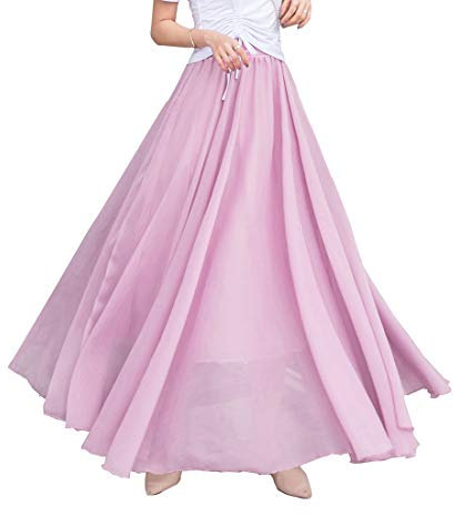 Jupe Longue Femme Élégante Taille Haute A-Ligne Casual Été Boho Danse Fête Plage Maxi Jupe Light Pink