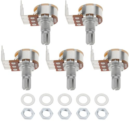 Be In Your Mind 5 Stück B500K 500K Abgewinkeltes Lineares Potentiometer mit Drei Anschlüssen Zur Audioeinstellung mit Unterlegscheiben Und Muttern