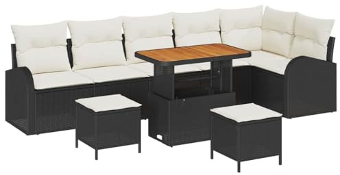 vidaXL 9-teiliges Garten-Sofa-Set mit Kissen in Schwarz und Creme - Wetterfest, modulares Design aus Rattan, ideal für die Terrasse, als Sitzgruppe oder Essbereich im Freien.
