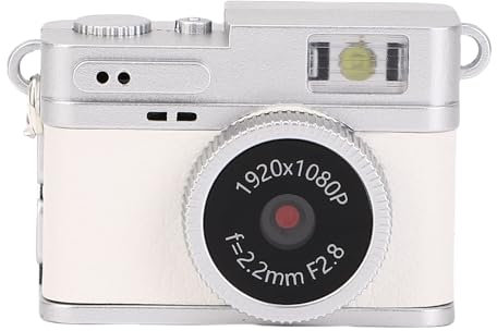 Dpofirs Schlüsselbundkamera, 1080p Kleine RetroKamera, VintageDigitalkamera, Tragbarer FotoVideoCamcorder für Reisestudien Teenager Anfänger (White)