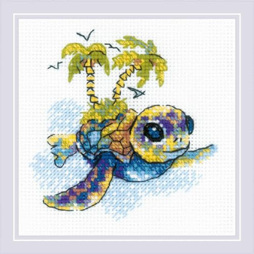 Riolis Kreuzstich Stickpackung Kleine Schildkröte, Zählmuster, 15x15cm