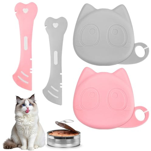 Culinavog Katzendosendeckel Mit Löffel Set – 2 Silikon Deckel für Katzenfutter Dosen, 2 Löffel für Nassfutter – Passend Für 6,5 7,5 8,5 cm Dosen – Luftdicht, Wiederverwendbar, Leicht Zu Reinigen
