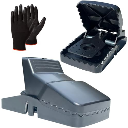 SPARIL Rattenfalle XXL 21 cm Profi-Schlagfalle für große Ratten 2er Set | Ohne Gift, wiederverwendbar | Handschuhe und Anleitung inklusive | Keller, Garage, Scheune, Haus, Garten