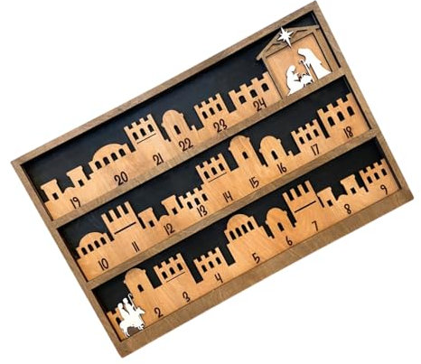 Calendario dell'Avvento per decorazione natalizia da scrivania, con conto alla rovescia di 24 giorni e base in legno, ornamento da scrivania