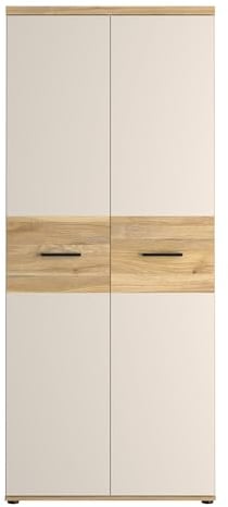 Forte Winnie Kleiderschrank 80, moderner Kleiderschrank mit Drehtüren, 2-türig, Kinder-/Jugendzimmer, Holzwerkstoff, Mauvella Eiche|Kaschmir|Beige, 79,9 cm breit x 189 cm hoch x 52,7 cm tief