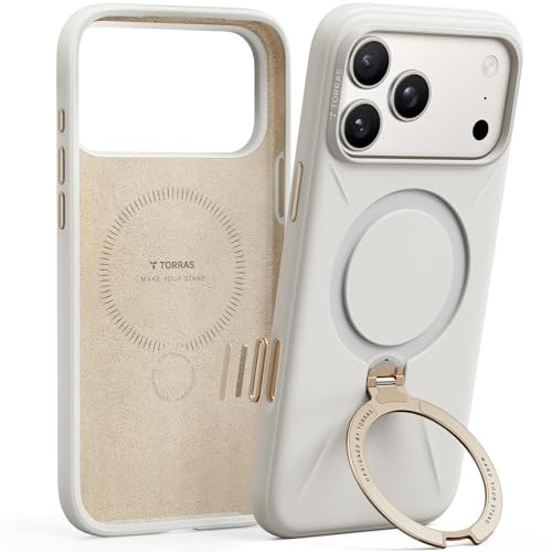 TORRAS Ostand Q3 Silikon für iPhone 17 Pro Max Hülle (Top Flüssigsilikon) (360° Magnetischer Ständer) Fallschutz Handyhülle mit Kamera-Tastenschutz für iPhone 17 Pro Max Case Weiß