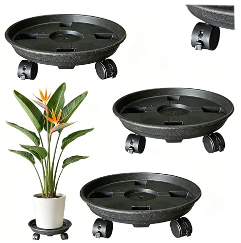 eupdd Rollbrett Pflanzen: 3 Stück 30cm Pflanzenroller, Pflanzenroller Outdoor Wetterfest mit Feststellbaren Rollen für Drinnen und Draußen