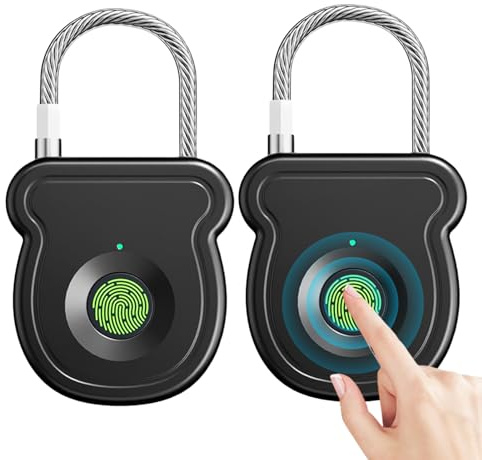 GOEDCH 2 unidades de candado inteligente de huellas dactilares: 0,5 s de desbloqueo tipo C de huella dactilar con llave USB, pequeño candado inteligente para taquilla, gimnasio, oficina, casa, jardín