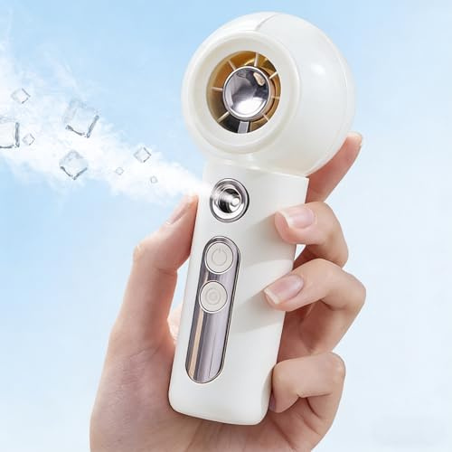 Gemmac Portable Misting Handheld Fan, Mini Fan with Water Mist Spray 4 Speed 2000mAh USB Rechargeable Battery White Pocket Fan, Cooling Personal Turbo Fans for Home Office Camping, Outdoor, Beach