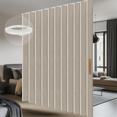 AJAZZ Vorhang als Raumteiler & Raumtrenner, Flexibler Sichtschutz, Deckenmontage auf Schienen, Ideal für Wohnzimmer und Schlafenzimmer, Cremeweiß, H243 x B254 cm (1er Pack)