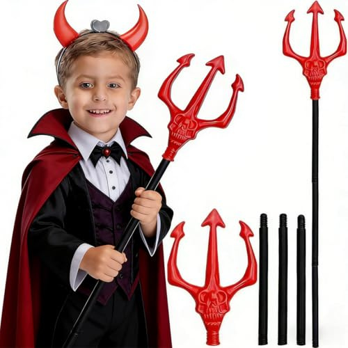Shyllin 105 cm Tridente Extraíble, Tenedor de Diablo Rojo y Negro, Tenedor de Carnaval Tridente, Tridente, Accesorio de Empalme de Cabeza Fantasma para Halloween, Carnaval, Actuaciones Escénicas