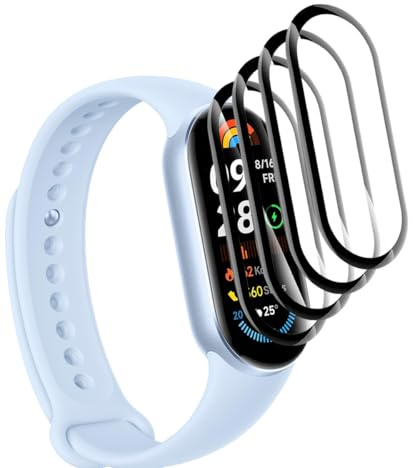 Jaavkkma Cristal Templado para Xiaomi Smart Band 8/9/10 Protector Pantalla [4 Piezas], HD/Anti-Arañazos Película Protectora, 3D Curvado PMMA Protector Pantalla Compuesto para Xiaomi Smart Band 8/9/10