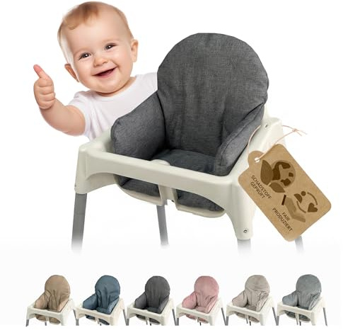 Sitzbezug für Ikea Antilop Hochstuhl, Dunkelgrau meliert | Sitzverkleinerer, Kissen, extra weich, waschbar, langlebig