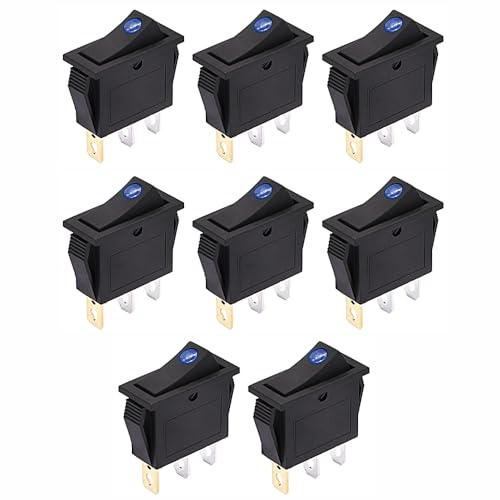 KCD3-102 Lot de 8 interrupteurs à bascule lumineux 220 V 3 pôles, rouge, résistants à l'humidité, pour camping-car, marine, électronique de voiture et appareils électroménagers