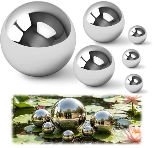 BQMEZRNUS Pack of 6 Stainless Steel Decorative Balls, Swimming Balls for Mini Pond, Silver Swimming Balls, Stainless Steel Garden Ball, Metal Hollow Ball for Solar Fountain, Garden, Balcony, Pond (2