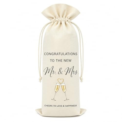 Mitibet Engagement Gift, Congratulations Wedding Wine Bag, Drawstring Linen Bottle Cover, Mr and Mrs Couples Present, Bride and Groom Day Party Decor, 1 Pc